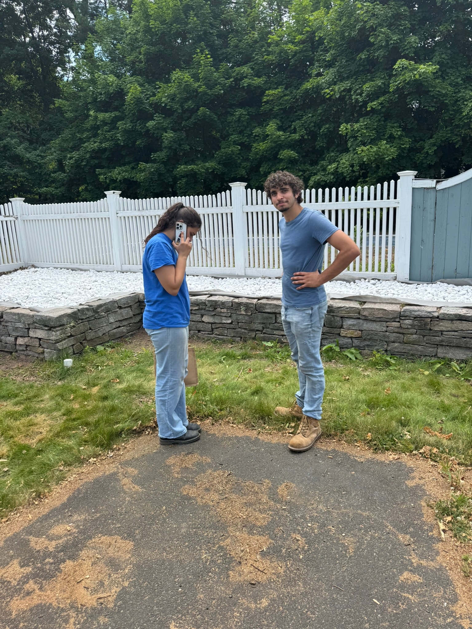 Stone Wall & White Rock Bed — Crew on Site